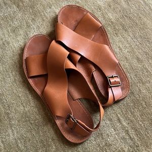 Madewell Boardwalk Crossover Sandals in ‘English Saddle’ - 9.5